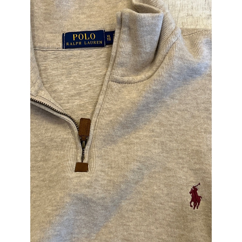 Polo by Ralph Lauren Light Gray Quarter-Zip Sweater with Burgundy Pony